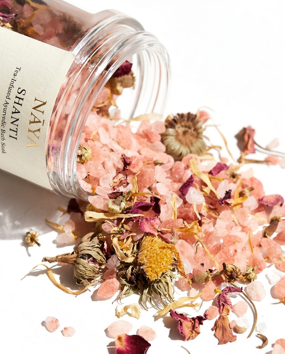 Nāya Shanti tea-infused Ayurvedic bath soak with herbs and botanicals